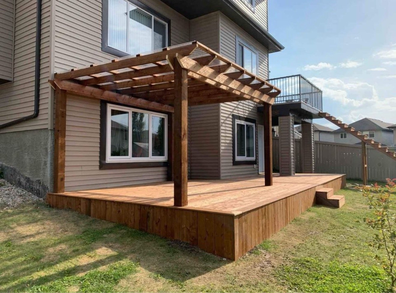 New deck in a residential backyard