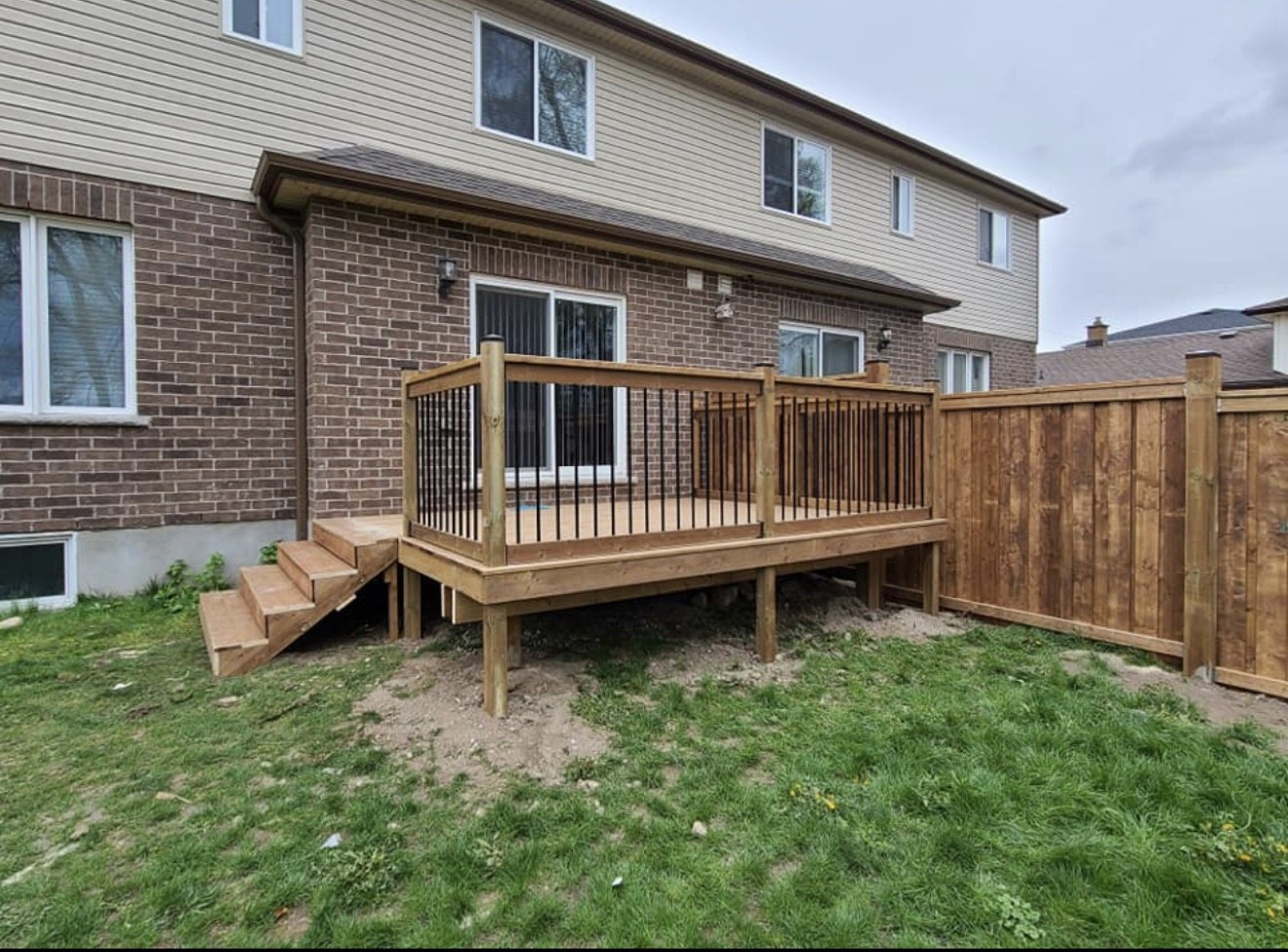 Elevated residential deck with stairs